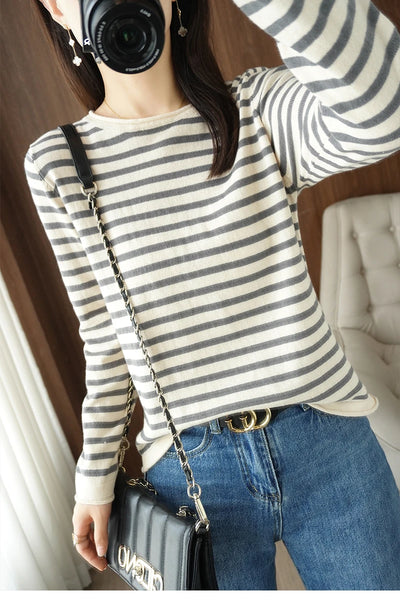 100% Cotton O-Neck Pullover Sweater - Women's Casual Knit Top