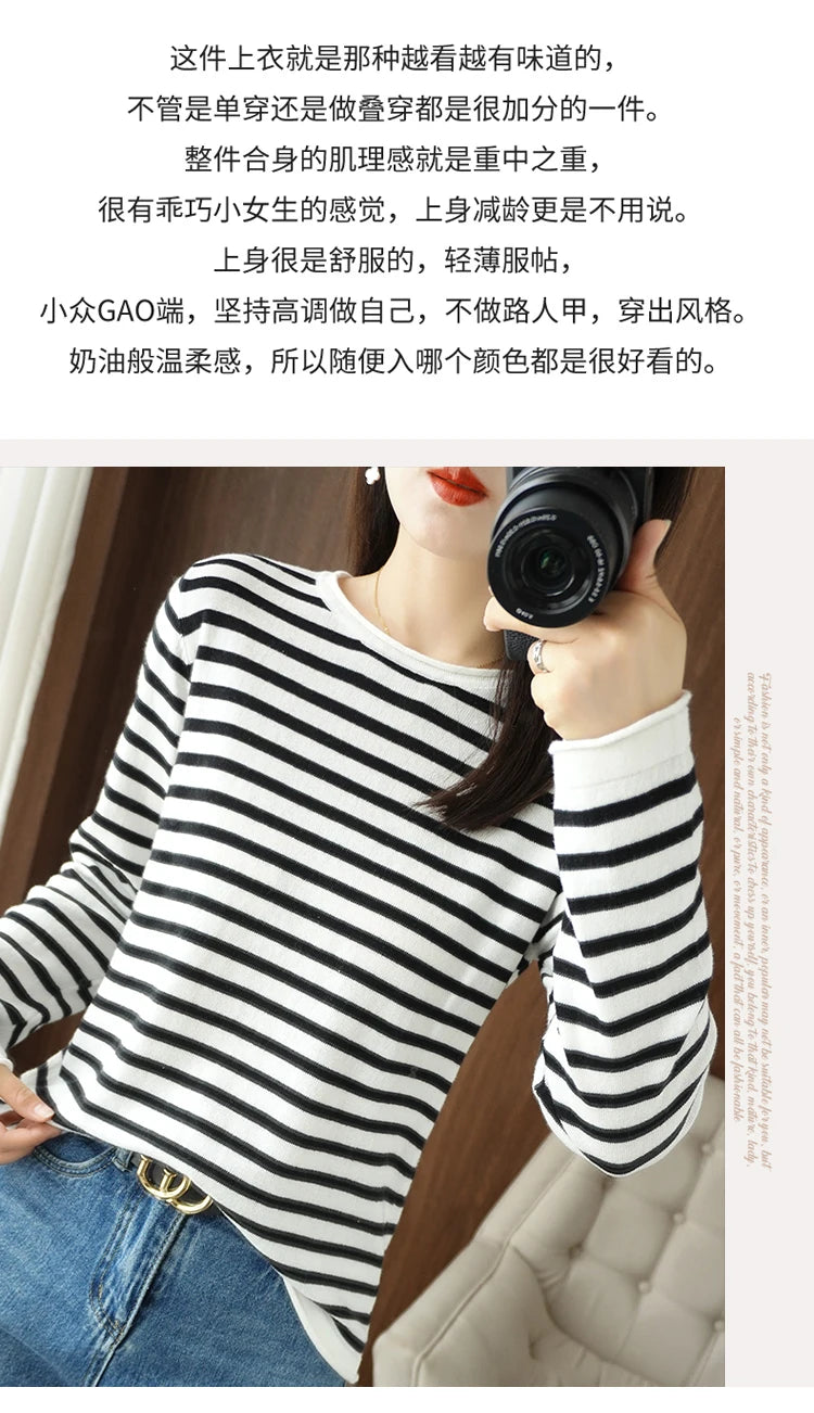 100% Cotton O-Neck Pullover Sweater - Women's Casual Knit Top