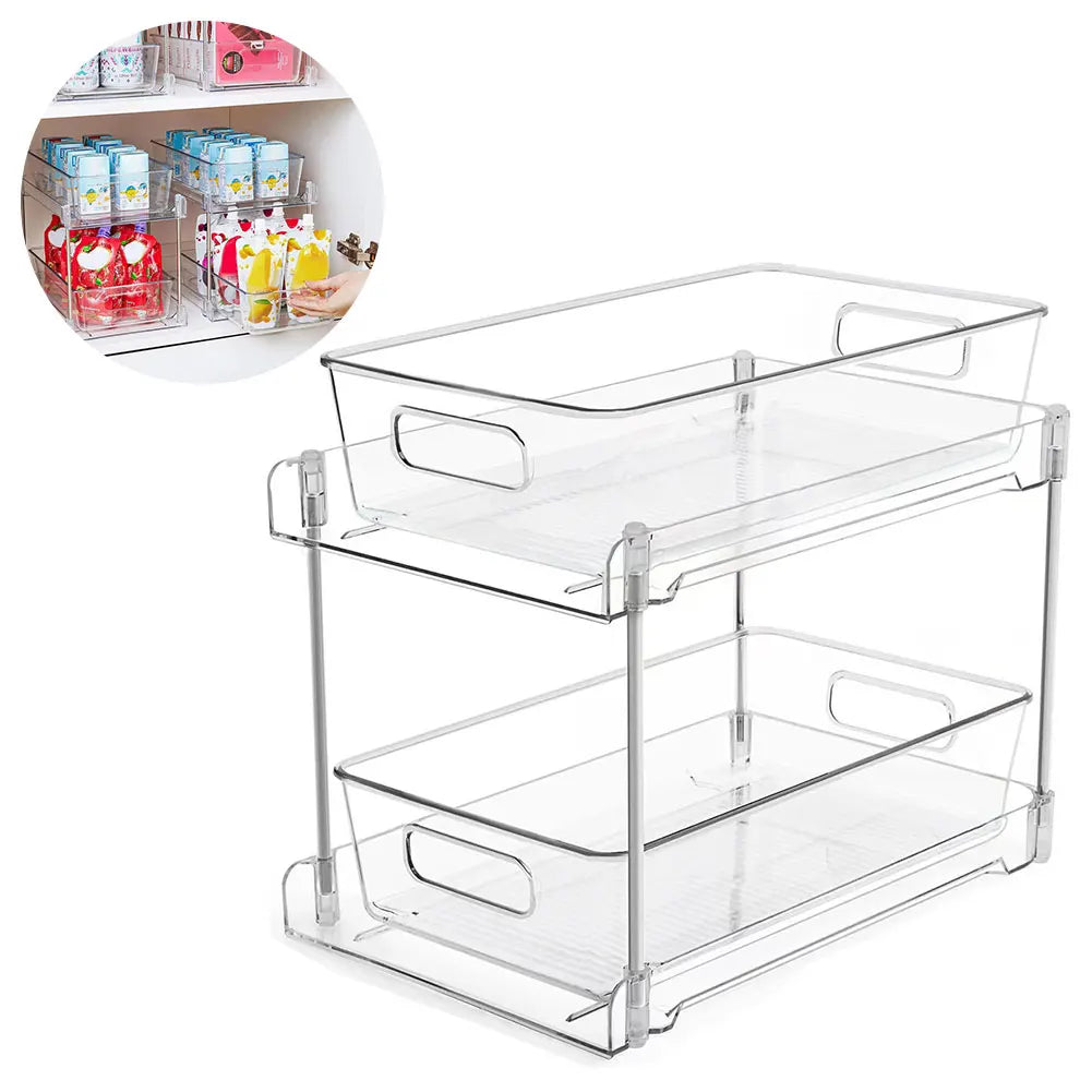 Pull-Out Under Sink Organizer - 2-Tier Multipurpose Cabinet Storage for Kitchen & Office