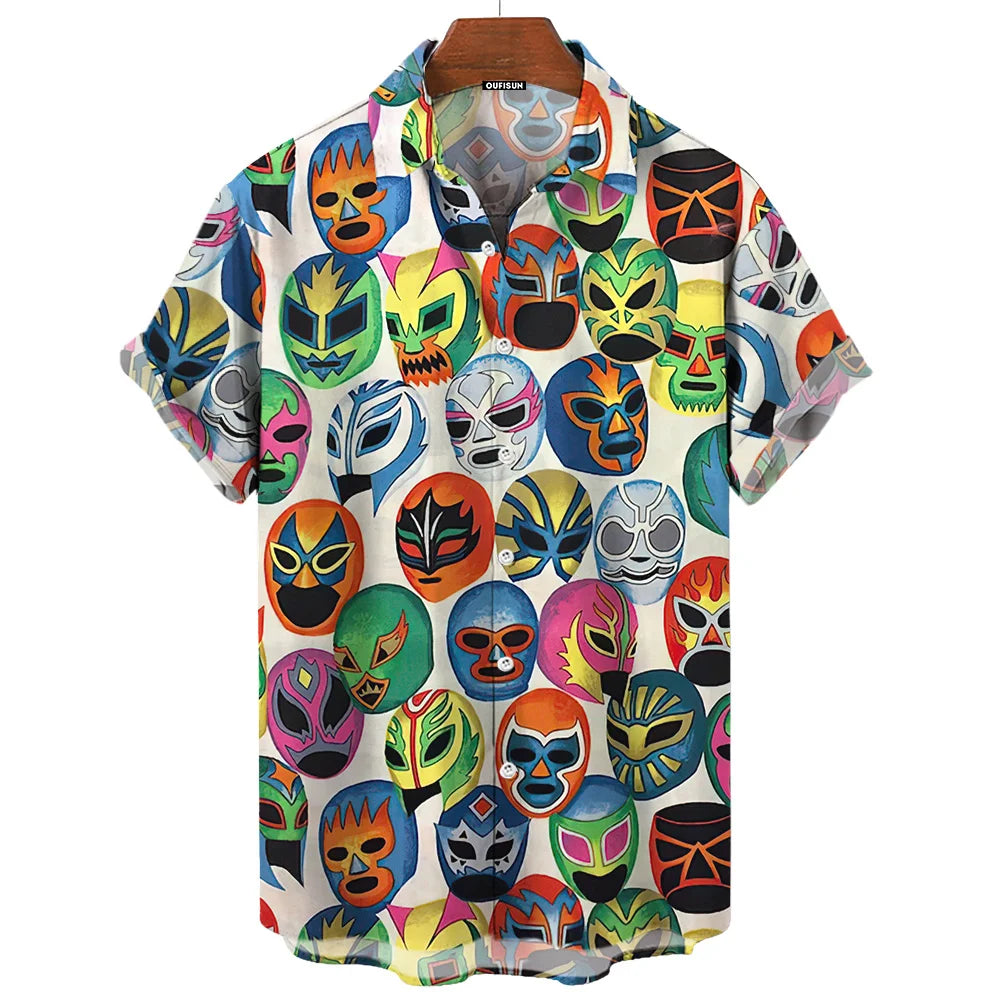 3D Lucha Libre Print Men's Hawaiian Shirt