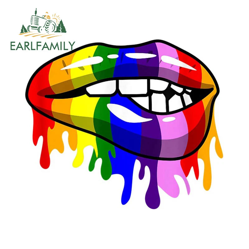 EARLFAMILY Rainbow Lips Gay Pride Car Sticker