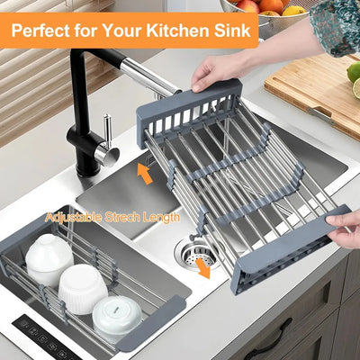 Folding Stainless Steel Kitchen Sink Drain Rack – Dish Drying Basket