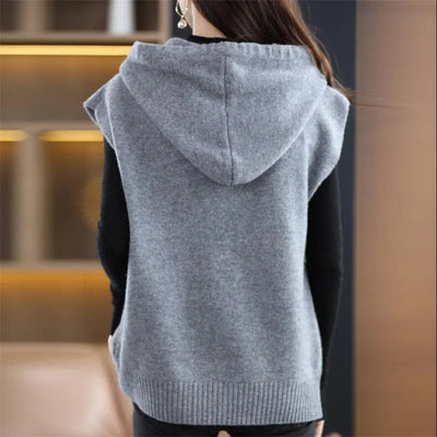 Vintage Hooded Knitting Vest - Women's Casual Pullover Jumper