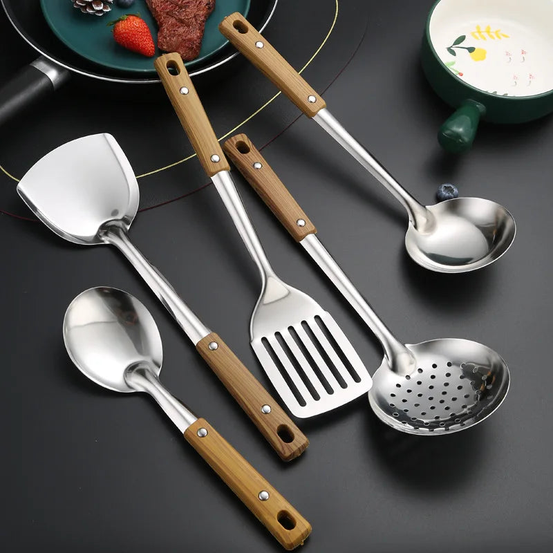 Stainless Steel Kitchen Utensil Set - Spatula, Ladle, Turner & Spoon