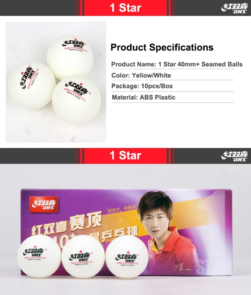 DHS Seamed Table Tennis Balls D40+ - 10 Pcs ITTF Approved