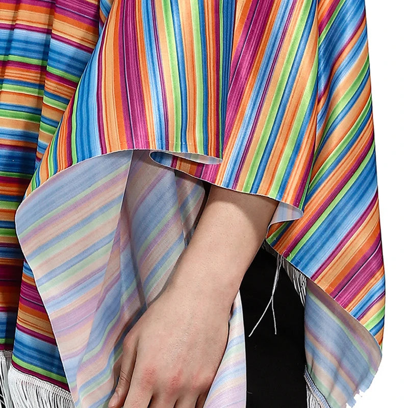 Colorful Striped Mexican Cape for Adults