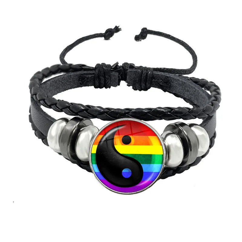 LGBT Black Weave Leather Bracelet