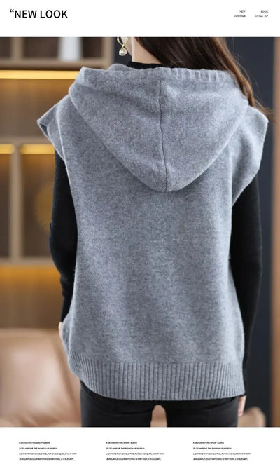 Vintage Hooded Knitting Vest - Women's Casual Pullover Jumper