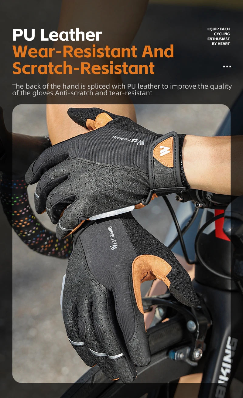 WEST BIKING Men’s Full Finger Bicycle Gloves - Non-Slip Cycling & Gym Sports Gloves