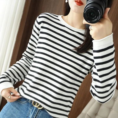 100% Cotton O-Neck Pullover Sweater - Women's Casual Knit Top