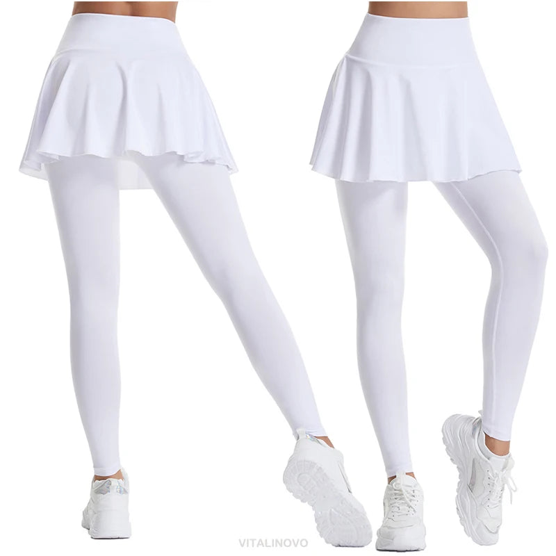 VITALINOVO Women's Tennis Skirted Leggings - High Waisted Active Skort with Pocket