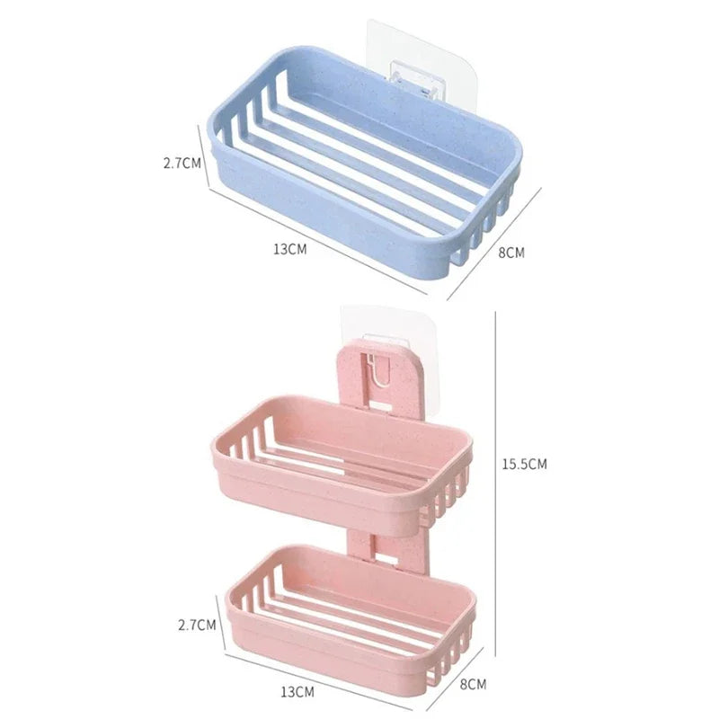 Wall-Mounted Double Layer Soap Dish Holder - Punch-Free Draining Sponge Storage Box