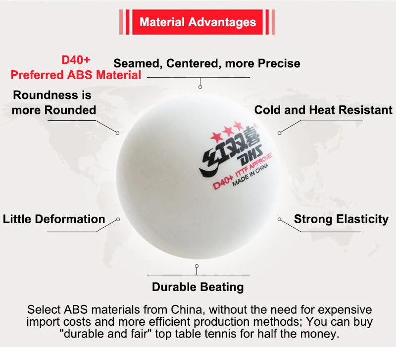 DHS Seamed Table Tennis Balls D40+ - 10 Pcs ITTF Approved