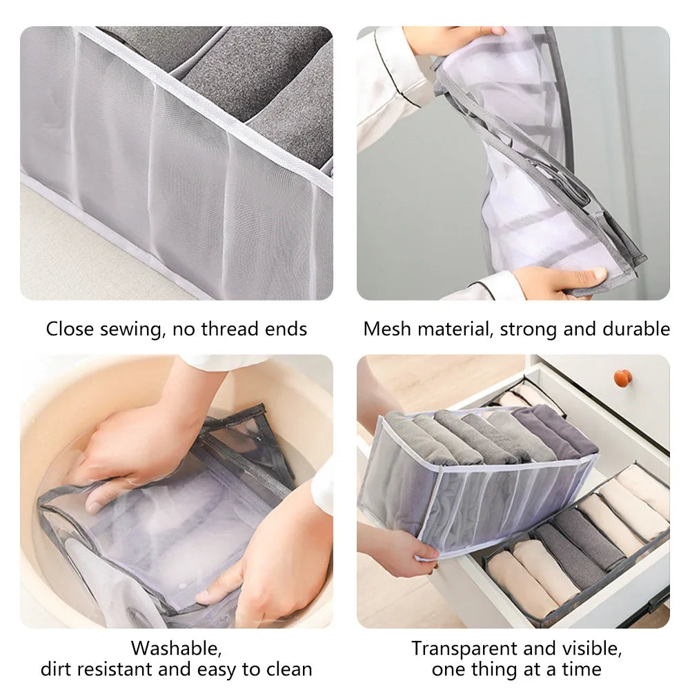 Jeans Compartment Storage Box – Mesh Drawer Divider for Closet & Clothes Organizer