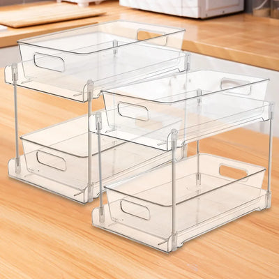 Pull-Out Under Sink Organizer - 2-Tier Multipurpose Cabinet Storage for Kitchen & Office