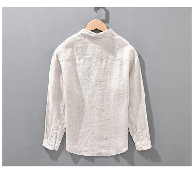 Korean Linen Shirt - Men's Long Sleeve Oversized Breathable Top