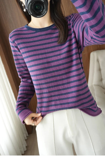 100% Cotton O-Neck Pullover Sweater - Women's Casual Knit Top