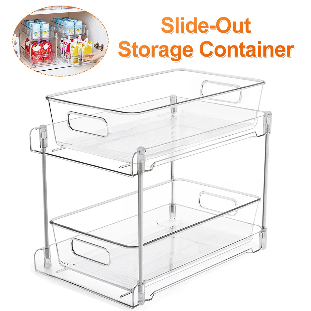 Pull-Out Under Sink Organizer - 2-Tier Multipurpose Cabinet Storage for Kitchen & Office