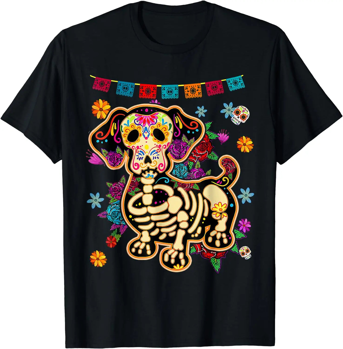 Sugar Skull Dachshund Halloween T-Shirt