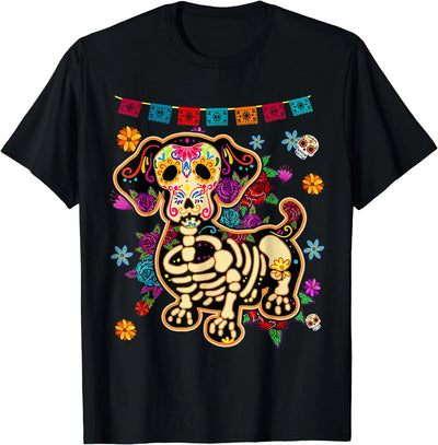 Sugar Skull Dachshund Halloween T-Shirt