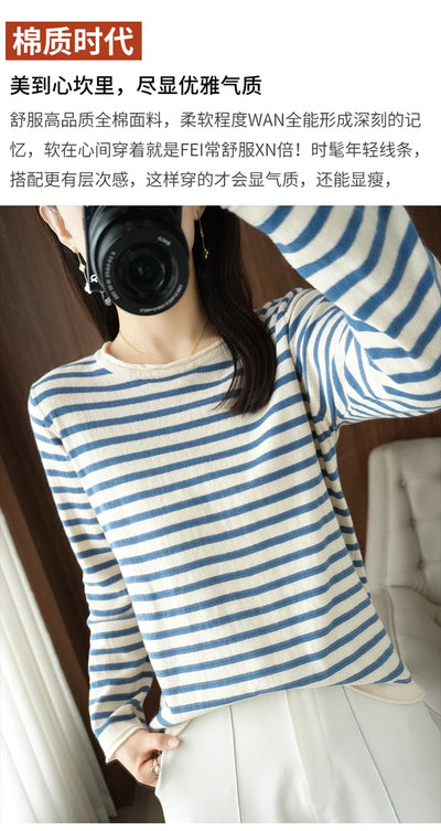 100% Cotton O-Neck Pullover Sweater - Women's Casual Knit Top