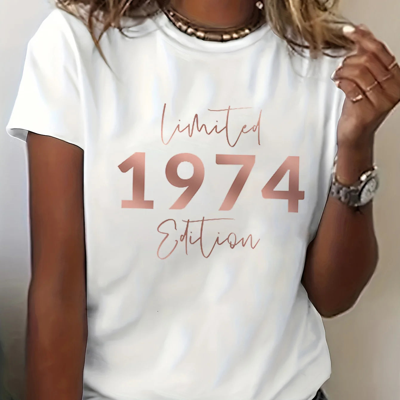 1974 50th Birthday Letter Print T-Shirt - Women's Casual Top