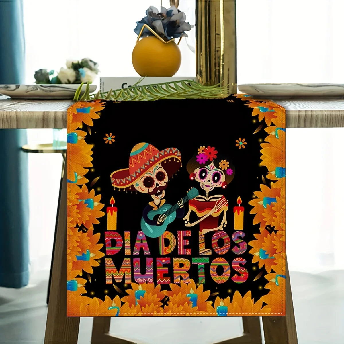 Mexican Day of the Dead Sugar Skull Table Runner