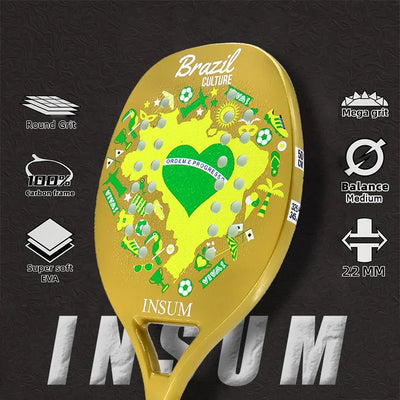 INSUM Beach Tennis Racket – 100% Carbon Fiber, EVA Soft, Round Surface for Men & Women