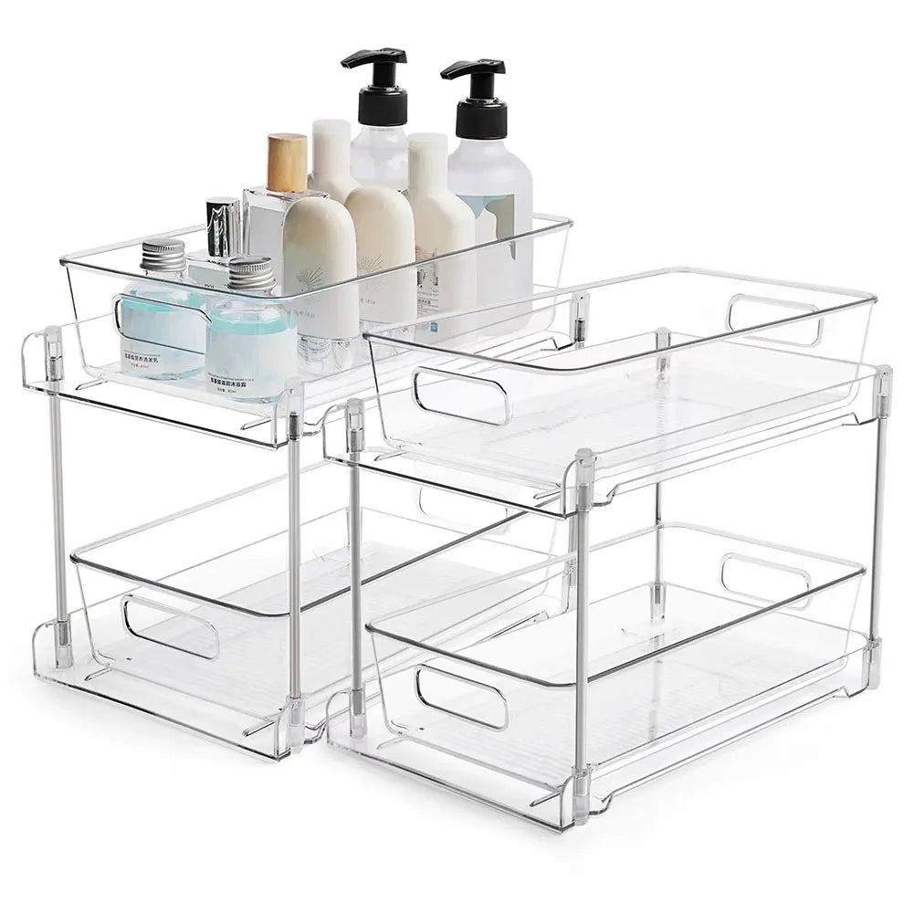 Pull-Out Under Sink Organizer - 2-Tier Multipurpose Cabinet Storage for Kitchen & Office