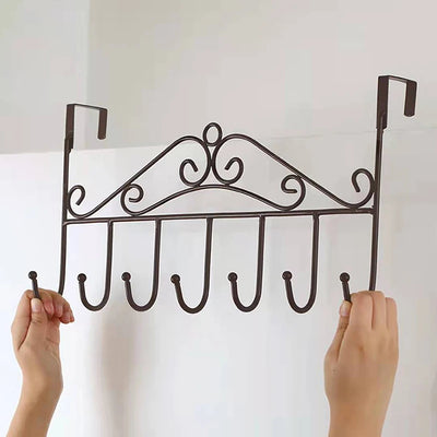 7-Hook Over-Door Metal Hanger – Iron Coat, Towel & Hat Storage Rack