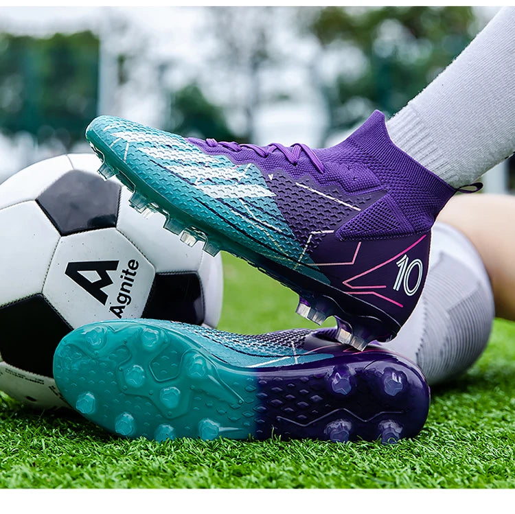 High-Top Soccer Boots – Durable TF/FG Professional Shoes, Non-Slip Cleats for Adults & Kids