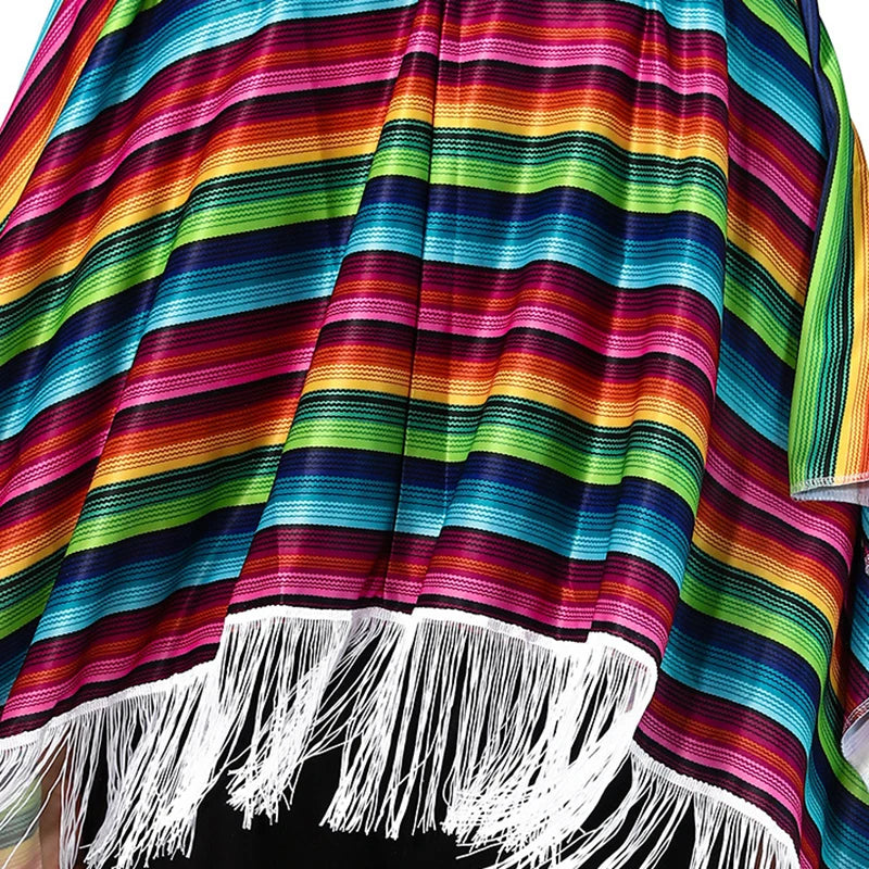 Colorful Striped Mexican Cape for Adults