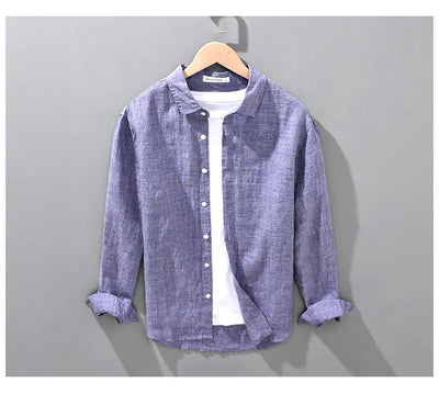 Korean Linen Shirt - Men's Long Sleeve Oversized Breathable Top